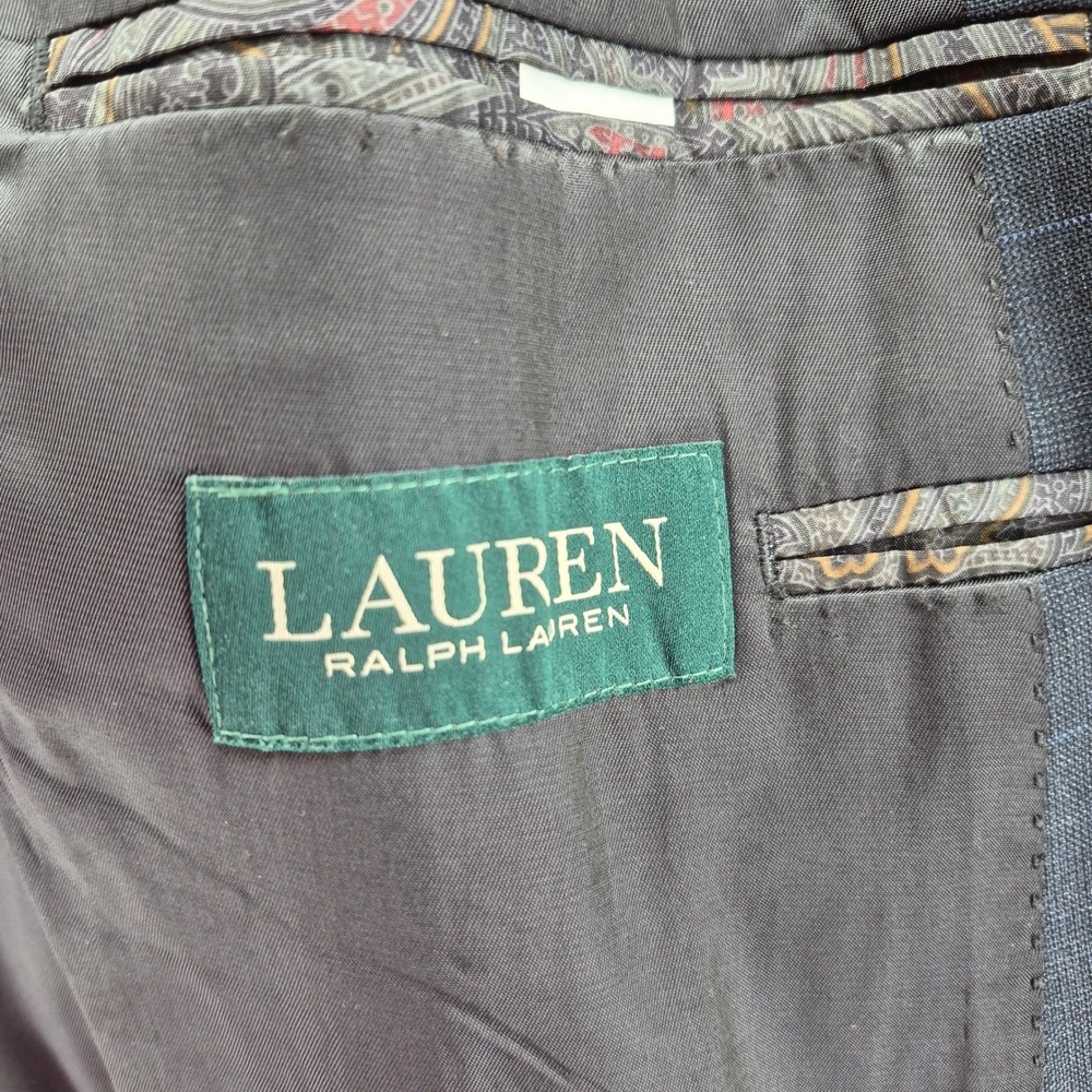 Lauren Ralph Lauren 50L Wool Blazer Navy Windowpane Sport Coat 2 Button USA - Picture 14 of 16